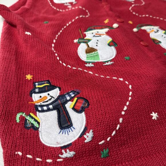 Vintage Women’s Red Christmas Sweater Vest Size XL Snowman Festive Holiday Ugly - Picture 2 of 10